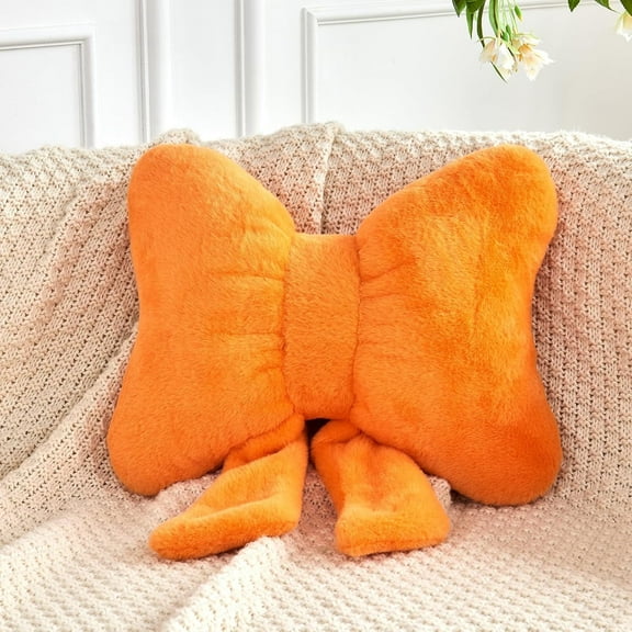 COOKCOK Bow Pillow, Soft Bow Decorative Throw Pillows with Faux Rabbit Fur, Cute 12" Bow Throw Pillows for Home Decor, Plush Pillow for Bedroom Sofa Couch, Yellow