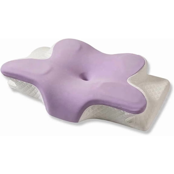 COOKCOK Cervical Neck Pillow for Pain Relief, Ergonomic Memory Foam Pillows for Neck Pain Relief with Breathable Pillowcase, Adjustable Orthopedic Support Contour Pillow for Side, Back, Purple