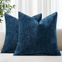 COOKCOK Chenille Black Throw Pillow Covers 18x18 Inch Set of 2, Decorative Soft Couch Pillow Covers Solid Dyed Accent Farmhouse Neutral Square Pillow Cases for Sofa Bed Living Room, Blue