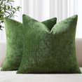 thumbnail image 1 of COOKCOK Chenille Throw Pillow Covers 18 x 18 Inch Set of 2, Soft Solid Dyed Decorative Accent Pillow Cases for Couch Sofa Bed Living Room, Green, 1 of 6