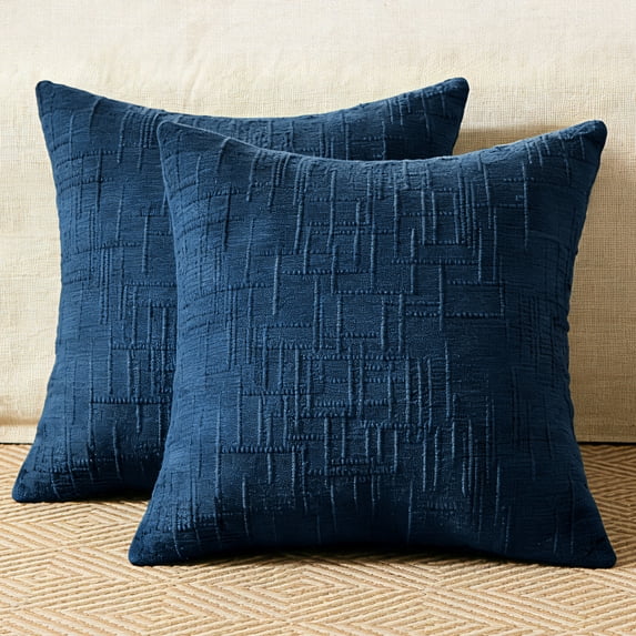 COOKCOK Chenille Throw Pillow Covers Set of 2, 18x18 Inch Thick Textured Farmhouse Couch Pillow Covers - Modern Neutral Decorative Pillow Cases for Sofa, Bed, Living Room, Navy Blue