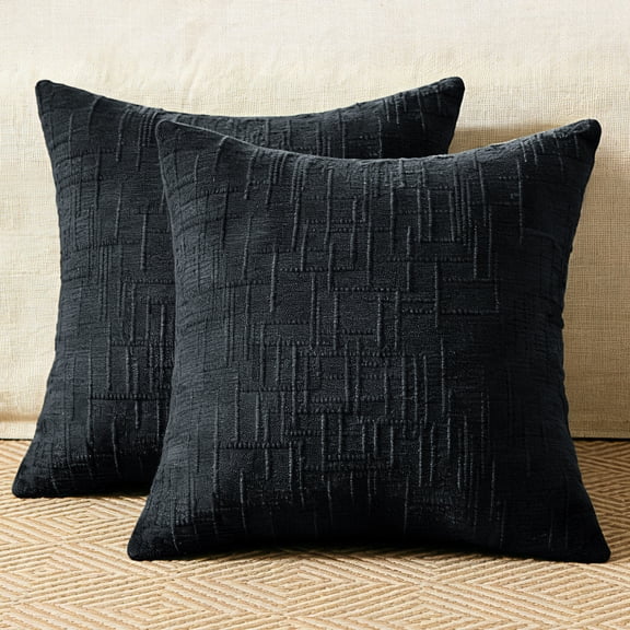 COOKCOK Chenille Throw Pillow Covers Set of 2, 18x18 Inch Thick Textured Farmhouse Couch Pillow Covers - Modern Neutral Decorative Pillow Cases for Sofa, Bed, Living Room, Black