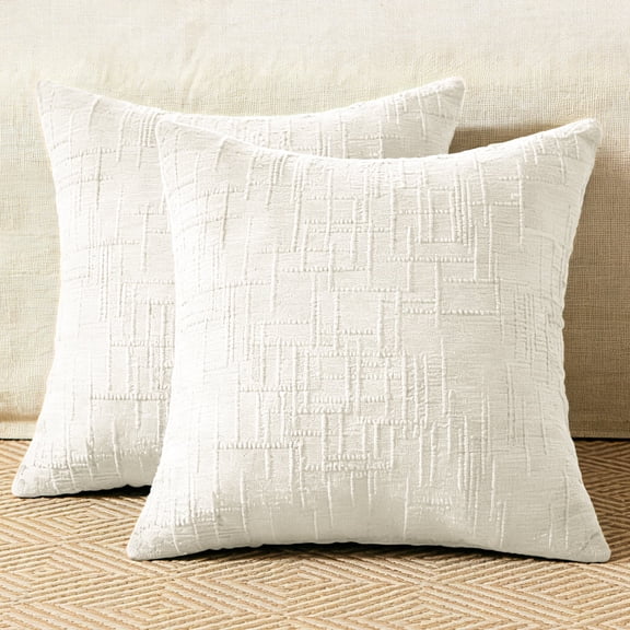 COOKCOK Chenille Throw Pillow Covers Set of 2, 18 x 18 Inch Thick Textured Farmhouse Couch Pillow Covers - Modern Neutral Decorative Pillow Cases for Sofa, Bed, Living Room, White