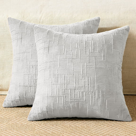 COOKCOK Chenille Throw Pillow Covers Set of 2, 18x18 Inch Thick Textured Farmhouse Couch Pillow Covers - Modern Neutral Decorative Pillow Cases for Sofa, Bed, Living Room, Light Grey