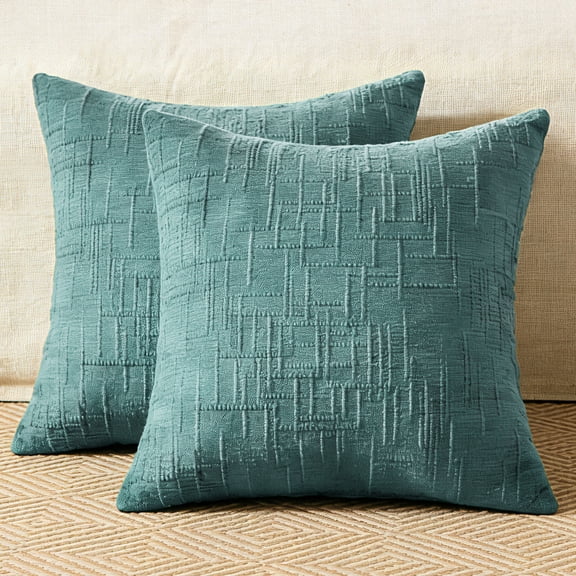 COOKCOK Chenille Throw Pillow Covers Set of 2, 18x18 Inch Thick Textured Farmhouse Couch Pillow Covers - Modern Neutral Decorative Pillow Cases for Sofa, Bed, Living Room, Teal
