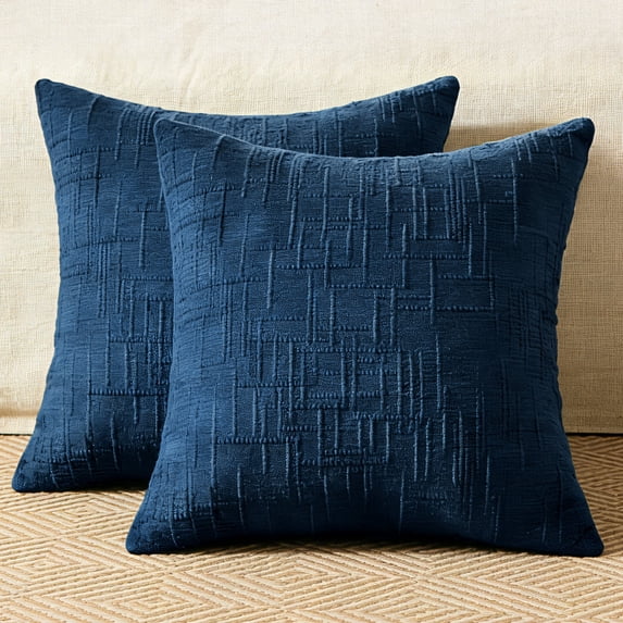 COOKCOK Chenille Throw Pillow Covers Set of 2, 18 x 18 Inch Thick Textured Farmhouse Couch Pillow Covers - Modern Neutral Decorative Pillow Cases for Sofa, Bed, Living Room, Navy Blue