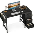 thumbnail image 1 of COOKCOK Computer Desk with Fabric Drawers, 36" Office Small Wide Desk with Headphone Hooks & Storage Bag for Student Kids, Reading Table for Small Spaces, Writing Table PC Desks, Black, 1 of 7