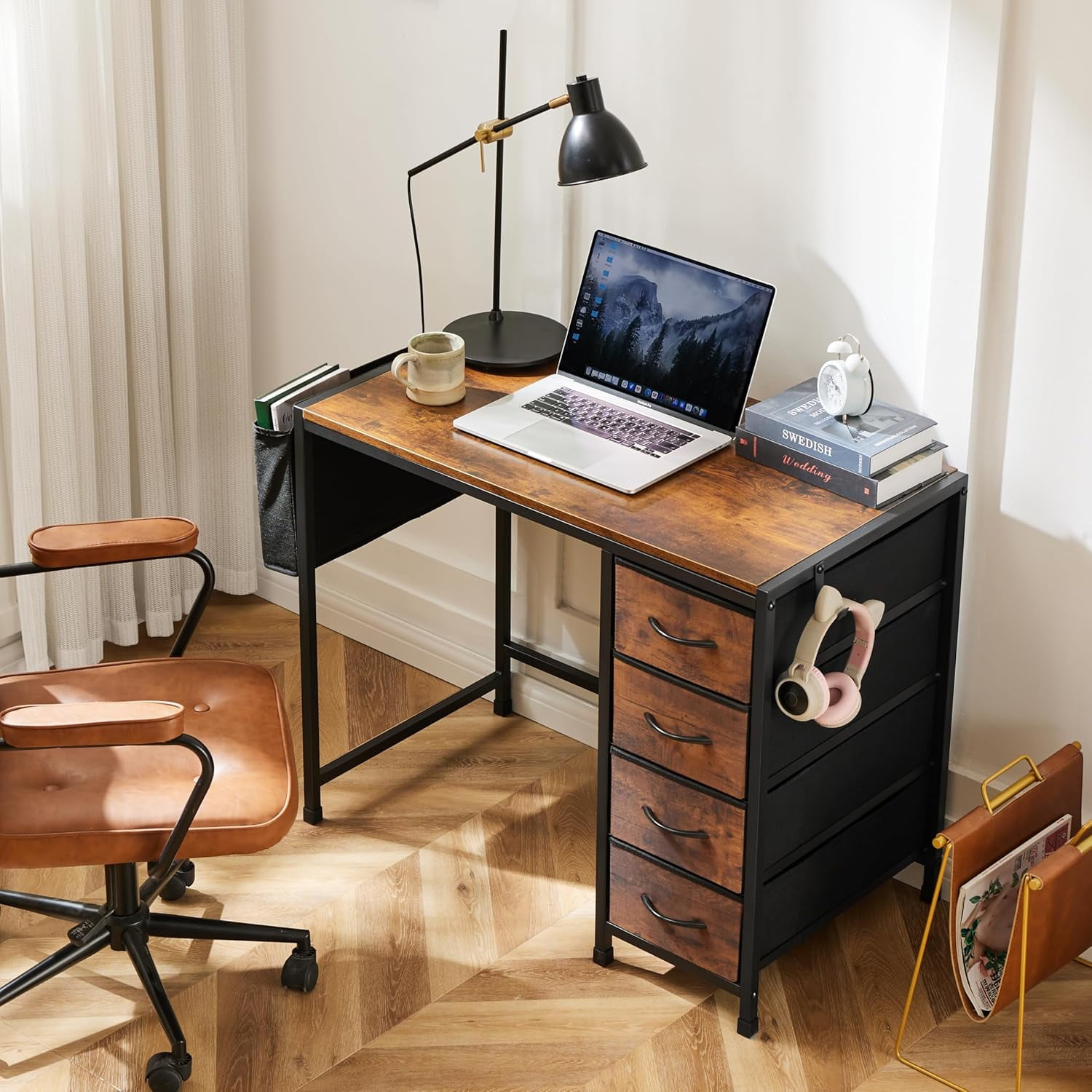 COOKCOK Computer Desk with Fabric Drawers Office Small Desk 36