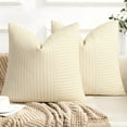 thumbnail image 1 of COOKCOK Farmhouse Pillow Covers 18x18, Modern Accent Square Throw Pillow Covers Set of 2, Striped Patchwork Linen Decorative Pillows Cushion Covers for Couch Chair Bedroom Fall Decorations, Yellow, 1 of 6
