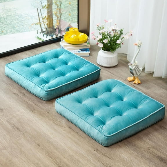 COOKCOK Floor Pillow Set of 2, Memory Foam Meditation Cushion, Floor Cushions for Adults Sitting, Large Square Seat Cushions for Yoga, Living Room, 20x20 Inch, Blue