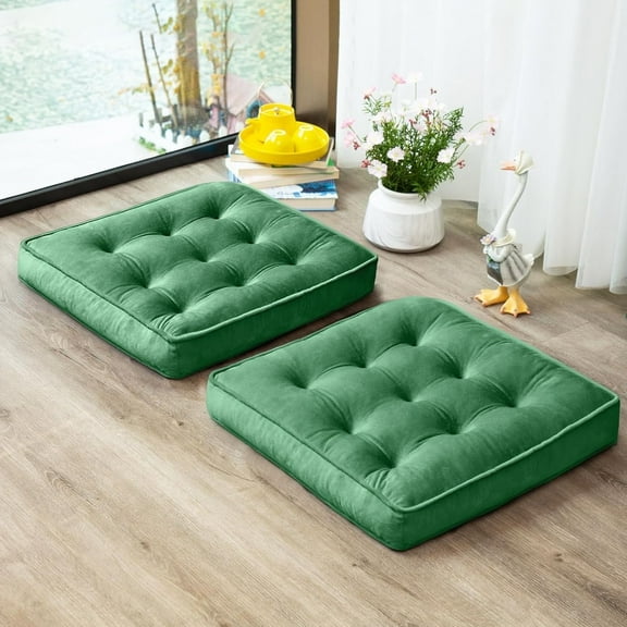 COOKCOK Floor Pillow Set of 2, Memory Foam Meditation Cushion, Floor Cushions for Adults Sitting, Large Square Seat Cushions for Yoga, Living Room, 20x20 Inch, Green
