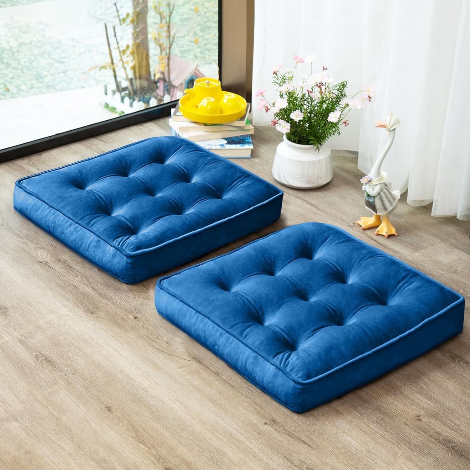 COOKCOK Floor Pillow Set of 2, Memory Foam Meditation Cushion, Floor ...