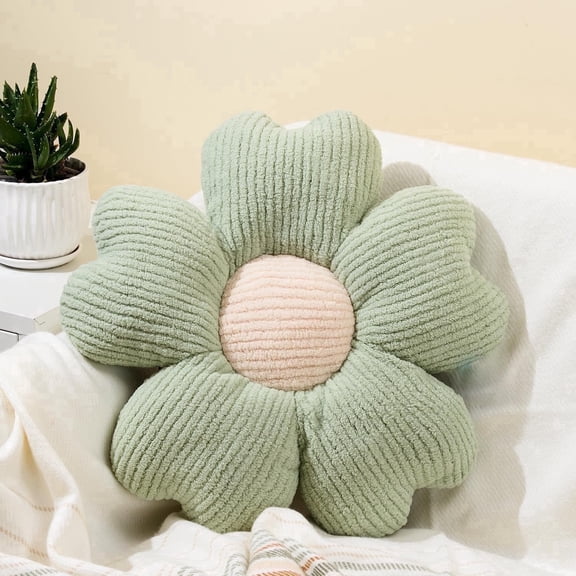 COOKCOK Flower Pillow, 15.7" Flower Shaped Throw Pillow, Daisy Plush Floor Pillow Seat Cushion Cute Aesthetic Decorative Throw Pillows for Bed Home Sofa Chair Couch Decor, Green