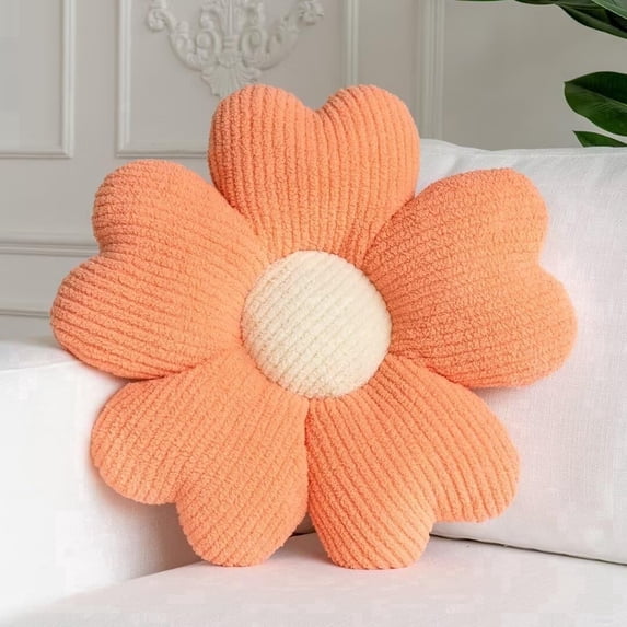 COOKCOK Flower Pillow, 15.7" Flower Shaped Throw Pillow, Daisy Plush Floor Pillow Seat Cushion Cute Aesthetic Decorative Throw Pillows for Bed Home Sofa Chair Couch Decor, Orange