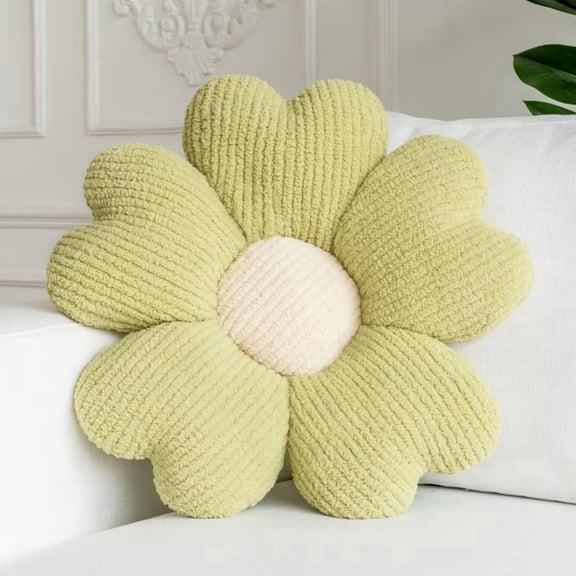 COOKCOK Flower Pillow, 19.7" Flower Shaped Throw Pillow, Daisy Plush Floor Pillow Seat Cushion Cute Aesthetic Decorative Throw Pillows for Bed Home Sofa Chair Couch Decor, Green