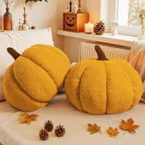 COOKCOK Pumpkin Pillows, Fall Pumpkin Pillow Set of 2, Large Size Throw Pillows Room Halloween Decoration Gifts, Teddy Fleece 14.2x10.2inch Accent Cushion for Holiday, Friends Gift, Yellow
