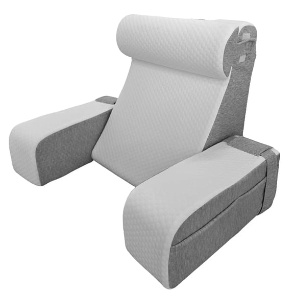 COOKCOK Reading Pillow for Sitting in Bed Adult, Ergonomic 45 Wedge Back Support Pillow with Detachable Headrest & Armrests, XL Bed Chair Backrest with Side Pockets for Gaming, TV, Nursing, Gray