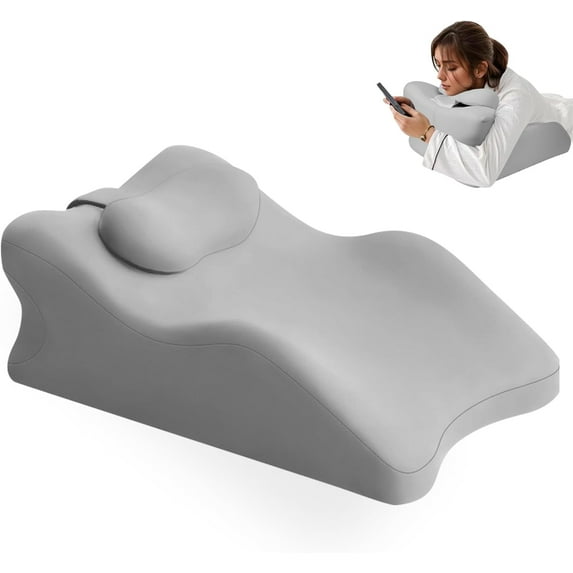 COOKCOK Relax Cush Pillow, Ergonomic Multi-Positional Wedge Pillow, Scientific Zoning Design for Effective Chin & Back Pain Relief, Memory Foam Bed Wedge Pillow for Reading, Massage, Grey