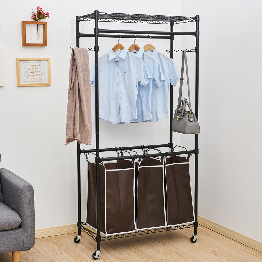 COOKCOK Rolling Laundry Basket Organizer with Wheels and Hanging Bar