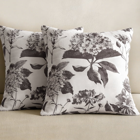 COOKCOK Set of 2 Floral Vintage Throw Pillow Covers Neutral Accent Print Decorative Cushion Covers Farmhouse Home Decor for Sofa Chair Couch Bedroom Living Room Outdoor, 20"x20",, Black