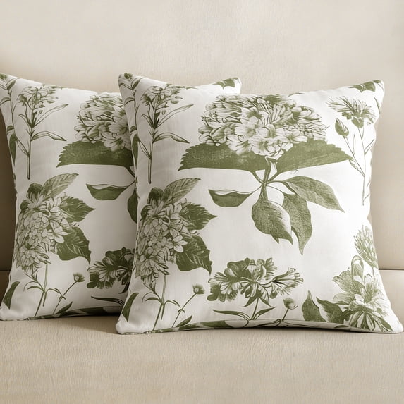 COOKCOK Set of 2 Floral Vintage Throw Pillow Covers Neutral Accent Print Decorative Cushion Covers Farmhouse Home Decor for Sofa Chair Couch Bedroom Living Room Outdoor, 22"x22", Light Green