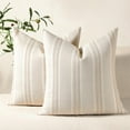 thumbnail image 1 of COOKCOK Throw Pillow Covers 20x20 Set of 2 Striped Pillow Covers Textured Linen Decorative Pillows Square Cushion Covers for Sofa Couch Bed Living Room Farmhouse Decor, Khaki, 1 of 7