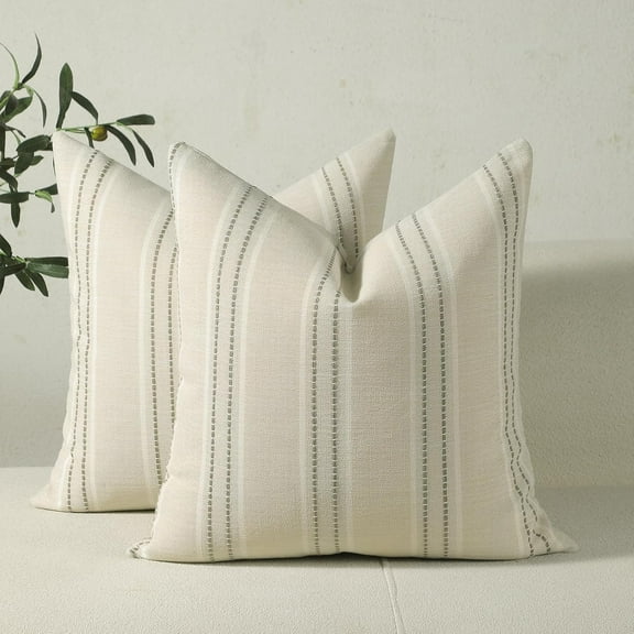 COOKCOK Throw Pillow Covers 20x20 Set of 2 Striped Pillow Covers Textured Linen Decorative Pillows Square Cushion Covers for Sofa Couch Bed Living Room Farmhouse Decor, Green