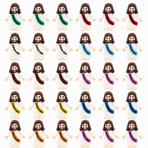 COOKEY 30PCS Little Jesus Figures, Mini Jesus Figurines in Bulk, 10 Color Tiny Jesus Figurines, Religious Party Favors, Easter Egg Stuffers Fillers