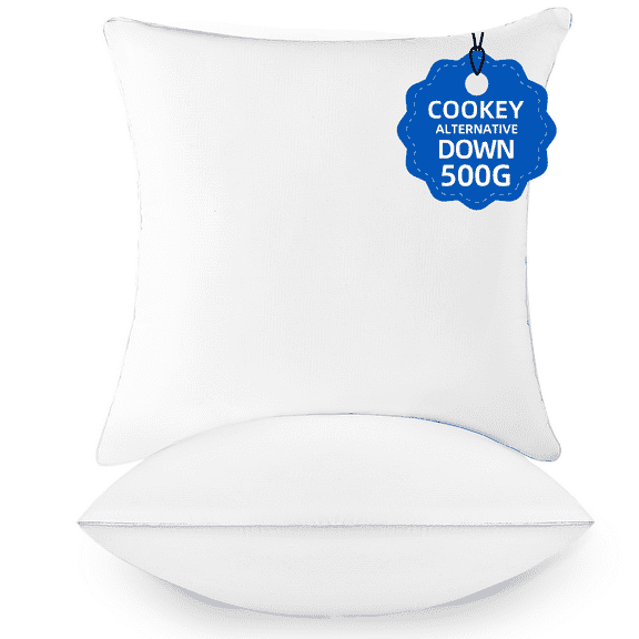 COOKEY 18 x 18 Throw Pillow Inserts(Set of 2),Indoor White Square Decorative Pillows for Couch & Bed