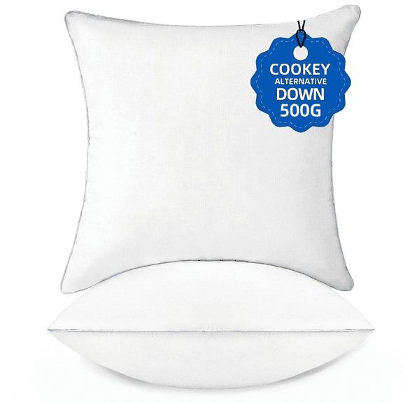 COOKEY 18 x 18 Throw Pillow Inserts(Set of 2),Indoor White Square Decorative Pillows for Couch & Bed