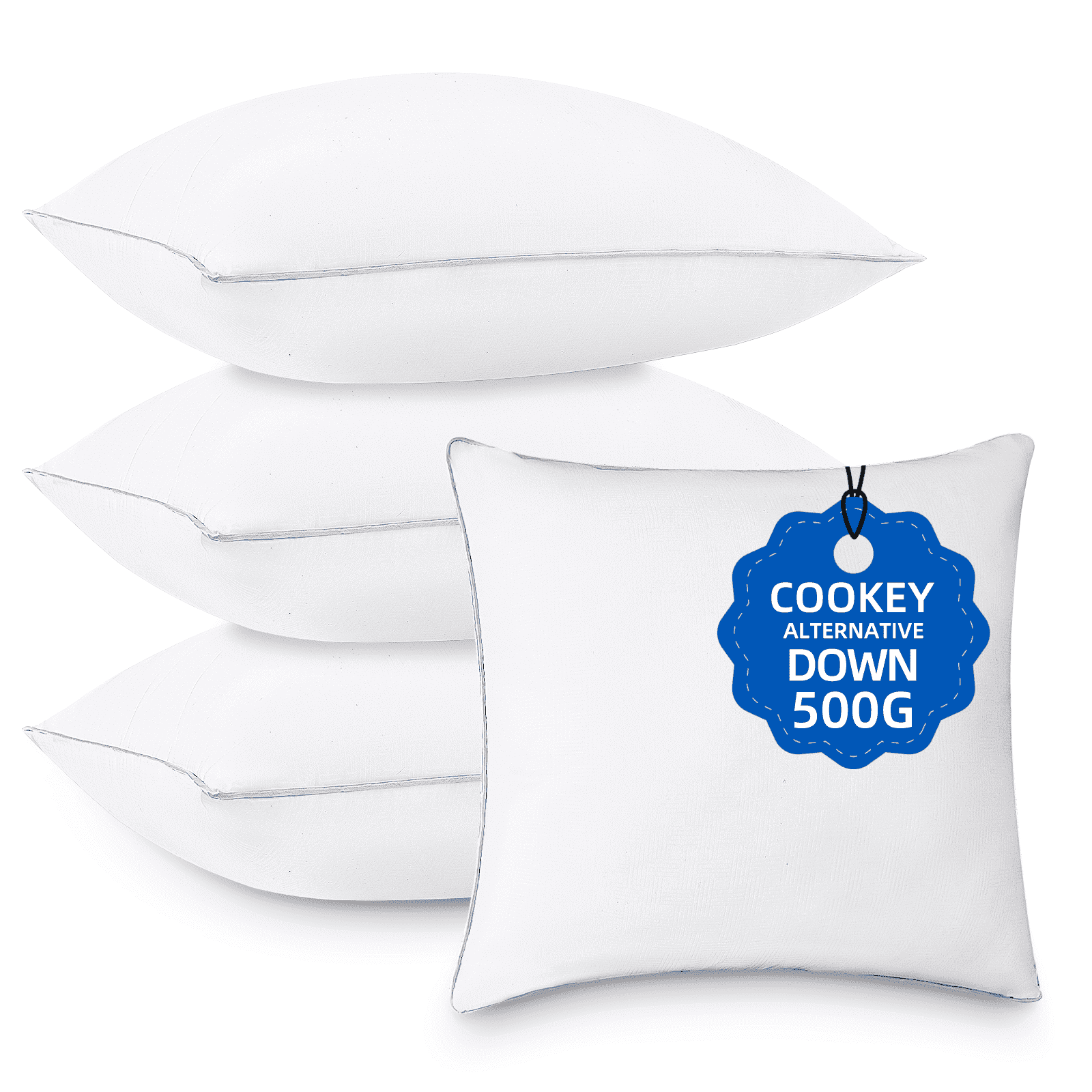 COOKEY 18 x 18 Throw Pillow Inserts(Set of 4),Indoor White Square Decorative Pillows for Couch & Bed
