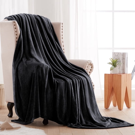 COOKEY Fleece Blanket Queen Size Black - 300GSM Soft Fluffy Microfiber Anti-Static Queen Blanket 90"x90" for Bed