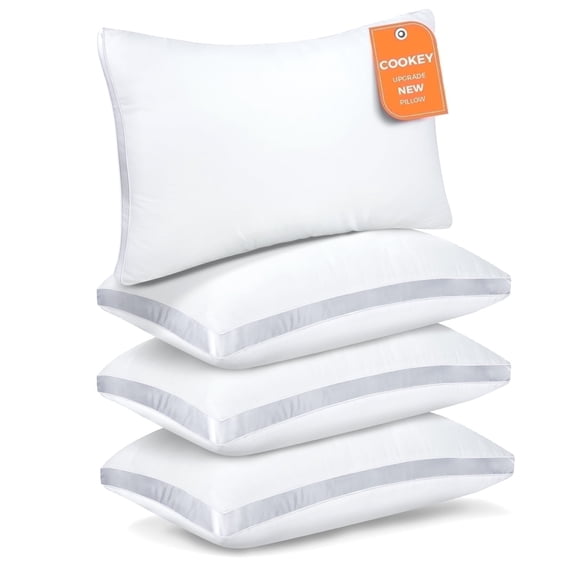 COOKEY Bed Pillows King Size Set of 4, Luxury Hotel Quality,Fluffy and Supportive Gusseted Bed Pillows for Side, Back, or Stomach Sleepers,20''x 36''