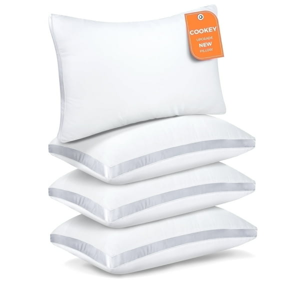 COOKEY Bed Pillows Standard Size Set of 4, Luxury Hotel Quality,Fluffy and Supportive Gusseted Bed Pillows for Side, Back, or Stomach Sleepers,20''x 26''