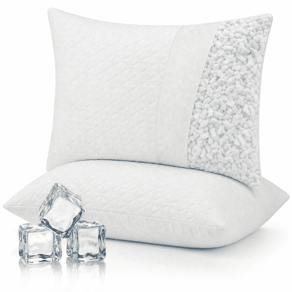 COOKEY Cooling Pillows Queen Size Set of 2, Shredded Memory Foam Pillows with Zipper, Adjustable Firmness Queen Pillow for Hot Sleepers, Side Back Stomach Sleepers, 20"x30"