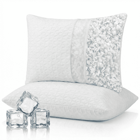 COOKEY Cooling Pillows Queen Size Set of 2, Shredded Memory Foam Pillows with Zipper, Adjustable Firmness Queen Pillow for Hot Sleepers, Side Back Stomach Sleepers, 20"x30"