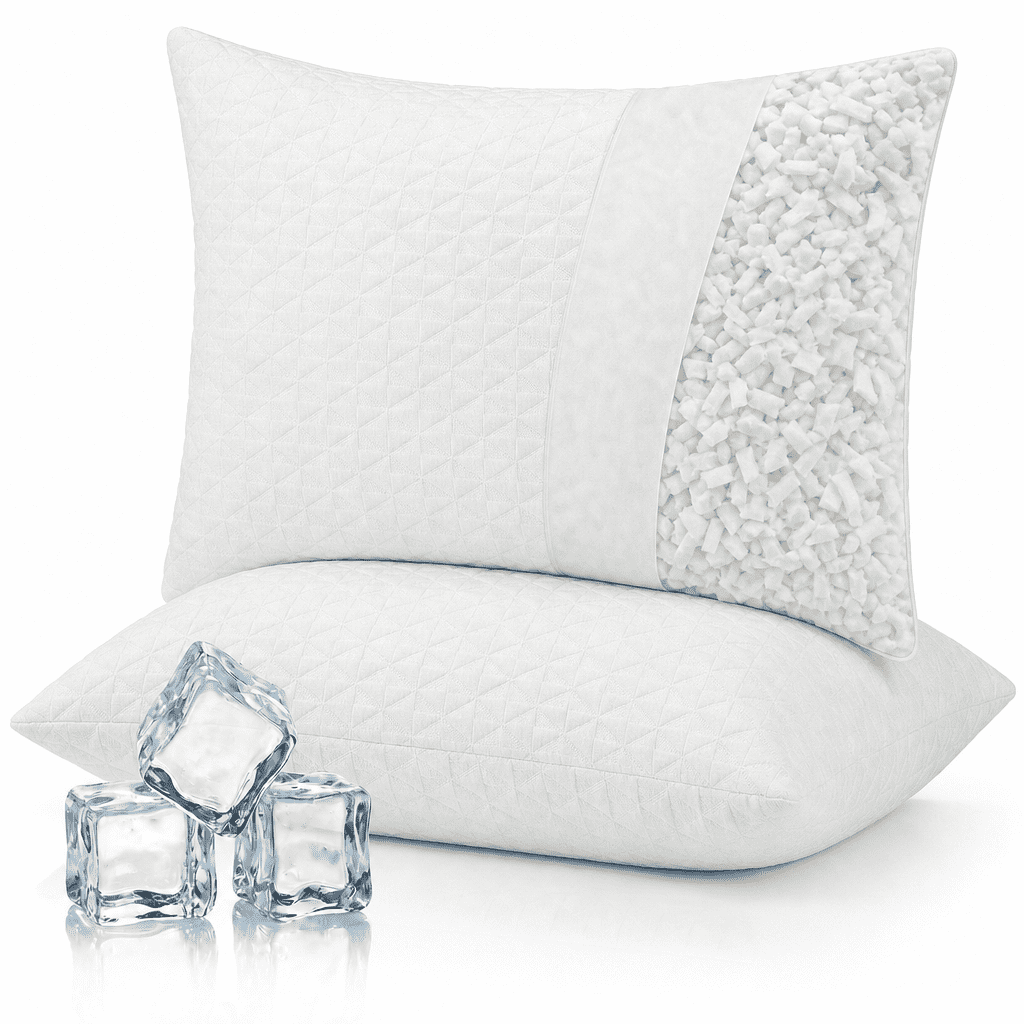 COOKEY Cooling Pillows Queen Size Set of 2, Shredded Memory Foam Pillows with Zipper, Adjustable Firmness Queen Pillow for Hot Sleepers, Side Back Stomach Sleepers, 20"x30"