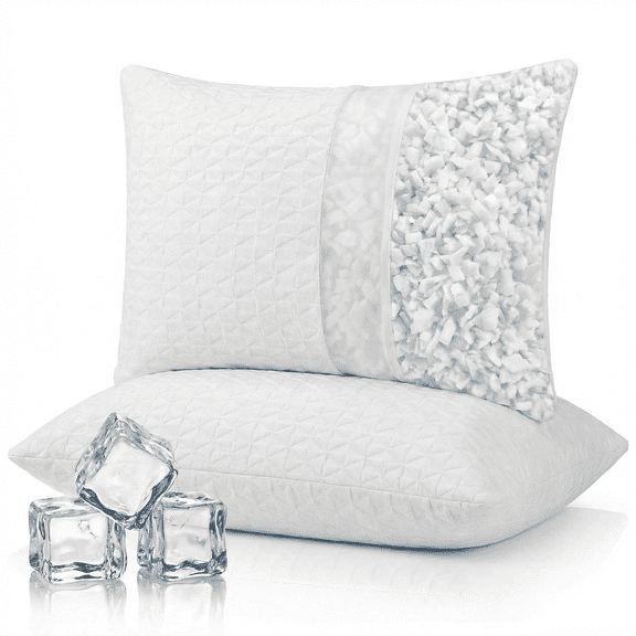 COOKEY Cooling Pillows Queen Size Set of 2, Shredded Memory Foam Pillows with Zipper, Adjustable Firmness Queen Pillow for Hot Sleepers, Side Back Stomach Sleepers, 20"x30"