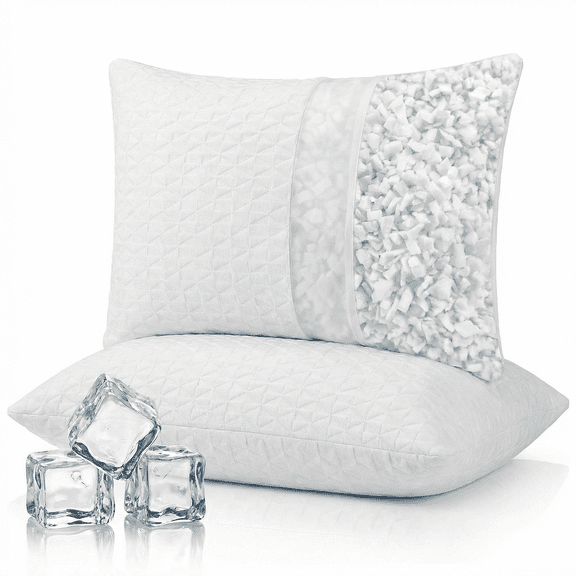 COOKEY Cooling Pillows Standard Size Set of 2, Memory Foam Pillows with Zipper, Adjustable Firmness for Sleeping Cool Cold Pillow to Hot, Side, Back and Stomach Sleepers, 2 Pack, 20x26