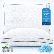COOKEY Cooling Shredded Memory Foam Pillows King Size Set of 2, Adjustable Firm Bed Pillow with Gusset for Side, Back, Stomach Sleepers,20"x36"