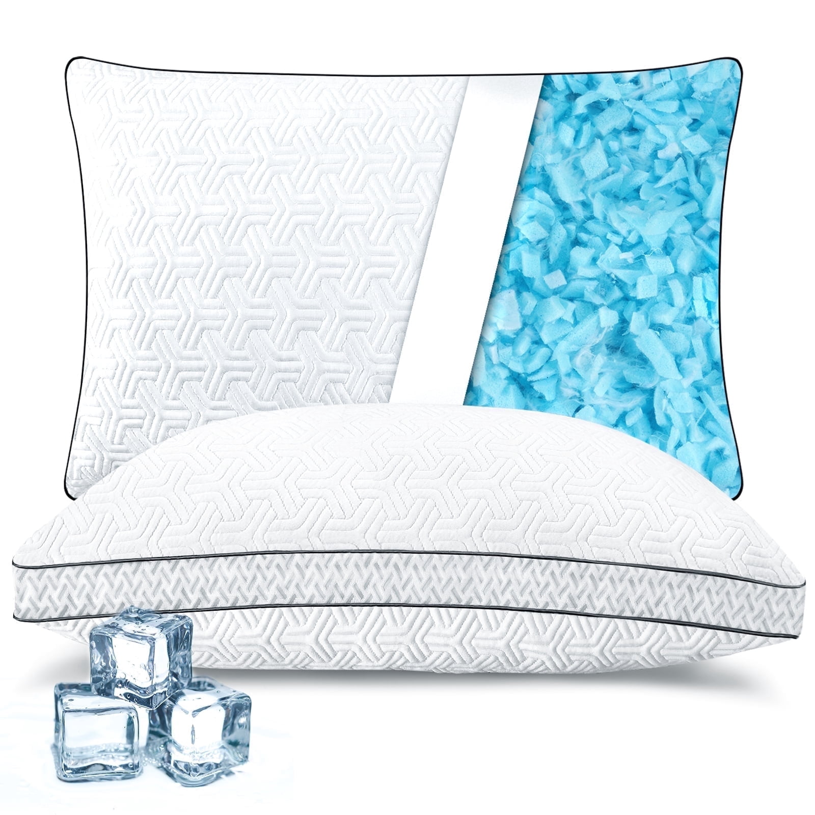 COOKEY Cooling Shredded Memory Foam Pillows Queen Size Set of 2, Adjustable Firm Bed Pillow with Gusset for Side, Back, Stomach Sleepers,20"x30"
