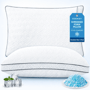 COOKEY Cooling Shredded Memory Foam Pillows Standard Size Set of 2, Adjustable Firm Bed Pillow with Gusset for Side, Back, Stomach Sleepers,20"x26"