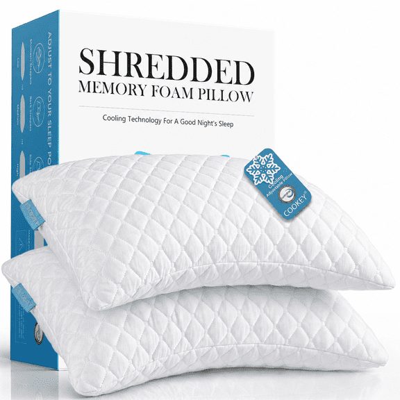 COOKEY Cooling Curved Pillows Queen Size Set of 2–Adjustable Shredded Memory Foam Side Sleeper Pillow for Neck & Shoulder Pain Relief,20"x30"