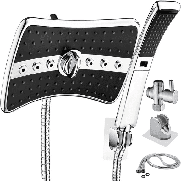 COOKEY Dual Shower Head with Handheld Combo,Detachable High Pressure Rain Shower Head with 60" Stainless Steel Hose,Chrome