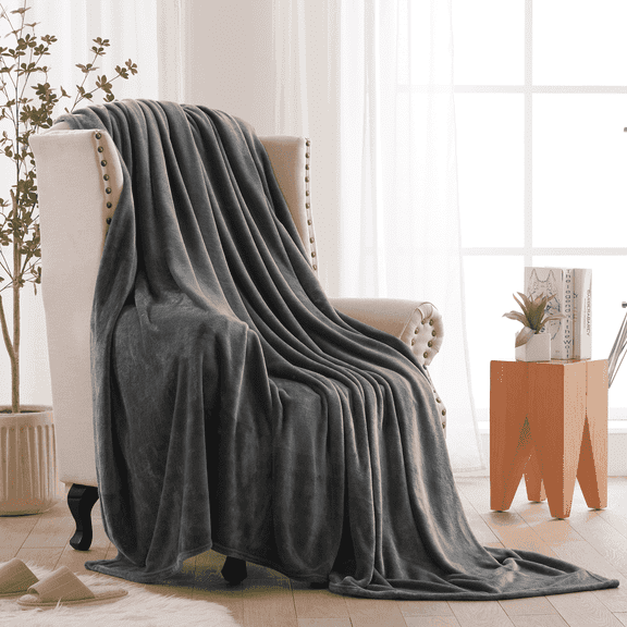 COKEEY Bedding Fleece Blanket Queen Size Dark Gray 300GSM Luxury Fuzzy Soft Anti-Static Microfiber Bed Blanket (90x90 Inch)