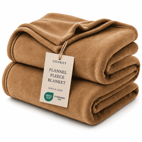 COOKEY Fleece Blanket Queen Size Khaki - 300GSM Soft Fluffy Microfiber Anti-Static Queen Blanket 90"x90" for Bed