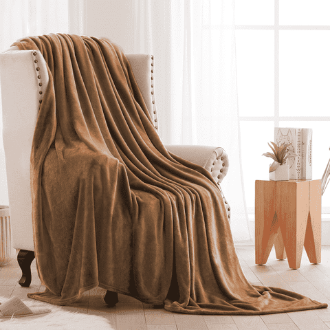 COOKEY Fleece Blanket Queen Size Khaki - 300GSM Soft Fluffy Microfiber Anti-Static Queen Blanket 90"x90" for Bed