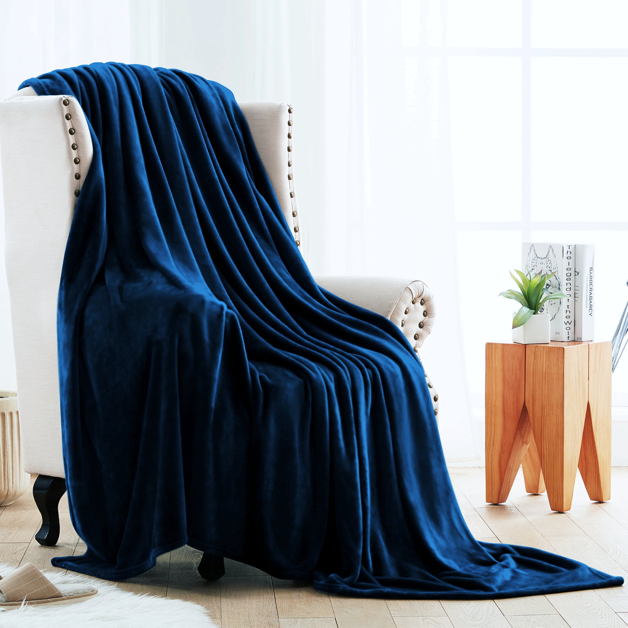 COOKEY Flannel Blankets Navy Blue Throws Blanket for Sofa Couch Bed 50 60inch Plush Quilt