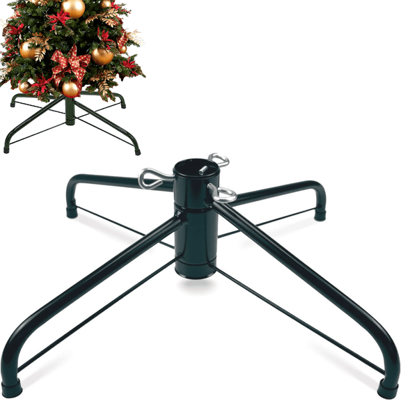 COOKEY Christmas Tree Stand for Artificial Trees, 15.7 Inch Foldable Metal Replacement Base for 3-6 Ft Fake Trees, Fits 0.98 Inch Poles, Green