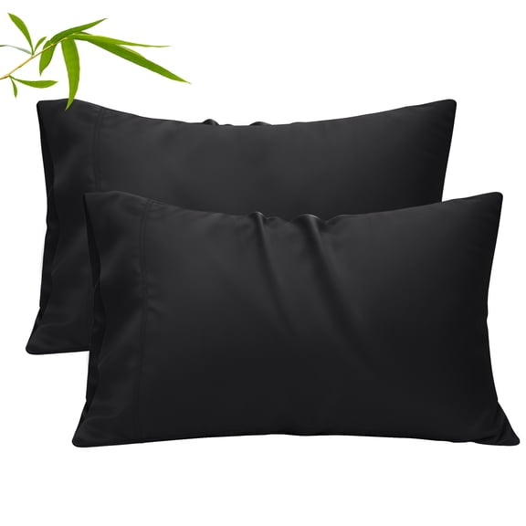 COOKEY Pillow Cases Standard Size Set of 2, Rayon Derived from Bamboo Pillowcases, Breathable & Cooling Pillow Covers with Envelope Closure, Black, 20*26inches